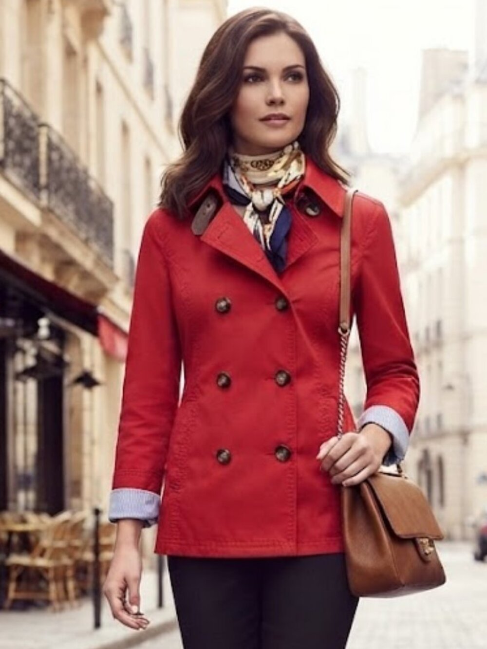 Tommy Hilfiger $129 FAUX LEATHER TRIM Short Trench Coat Jacket Red Cotton Blend